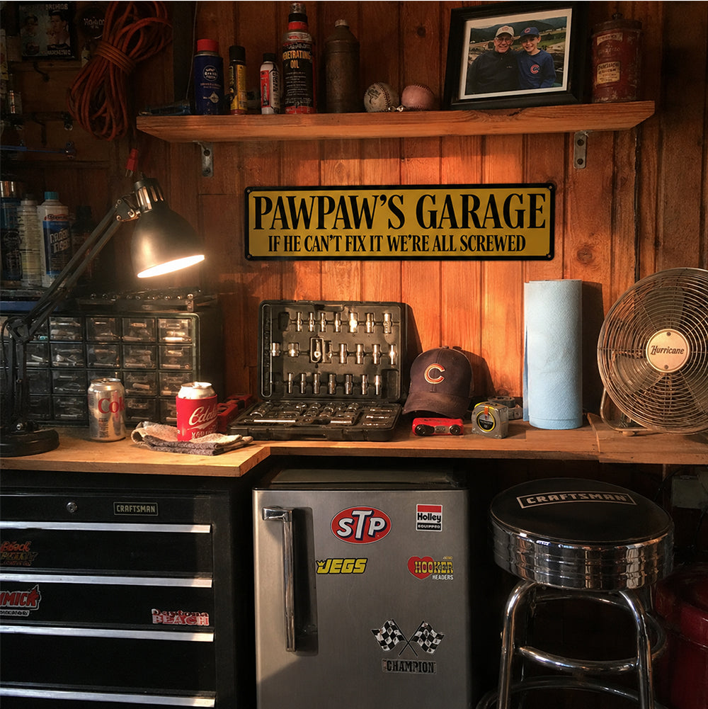 Pawpaw’s Garage Metal Sign – Funny Grandpa Garage Decor Gift