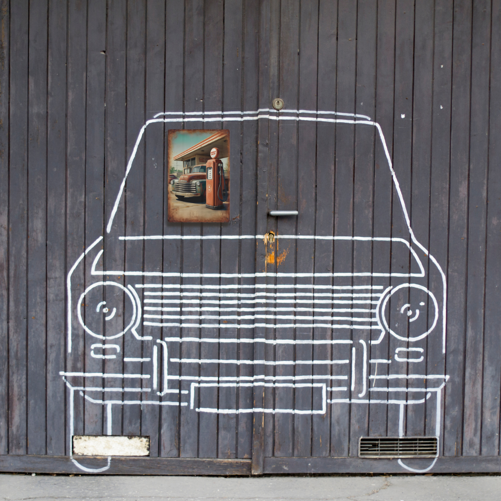 Vintage Pickup Truck at Gas Station