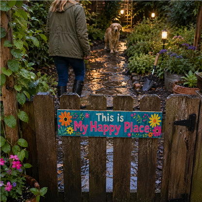 This Is My Happy Place Metal Garden Sign – Floral Patio Fence Decor