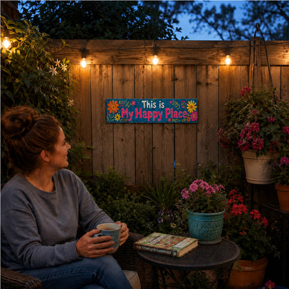 This Is My Happy Place Metal Garden Sign – Floral Patio Fence Decor