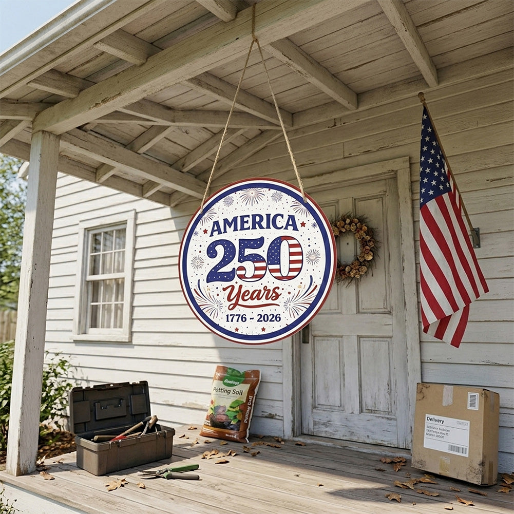America 250 Years Metal Sign – 1776–2026 Patriotic Round Wall Decor for America’s 250th Anniversary