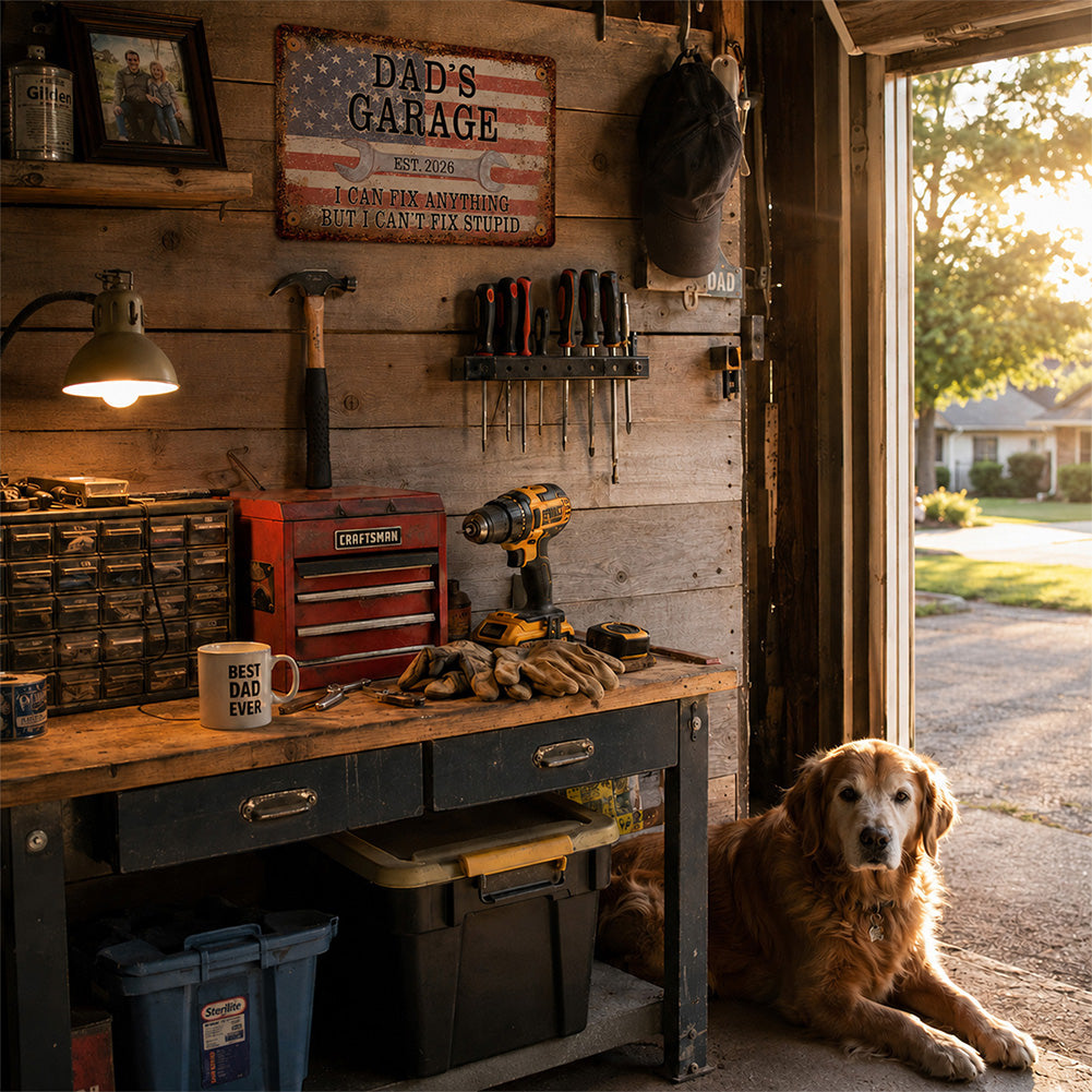 Retro Repair & Service Garage Wall Decor- Dad's Garage Metal Sign