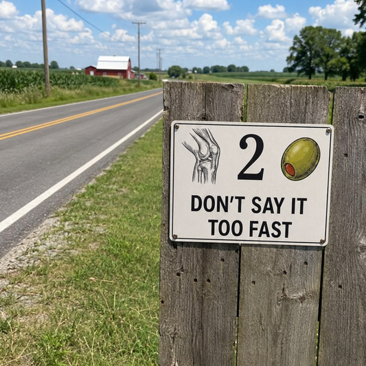 Knee 2 Olive Funny Metal Sign – Don’t Say It Too Fast Wall Decor