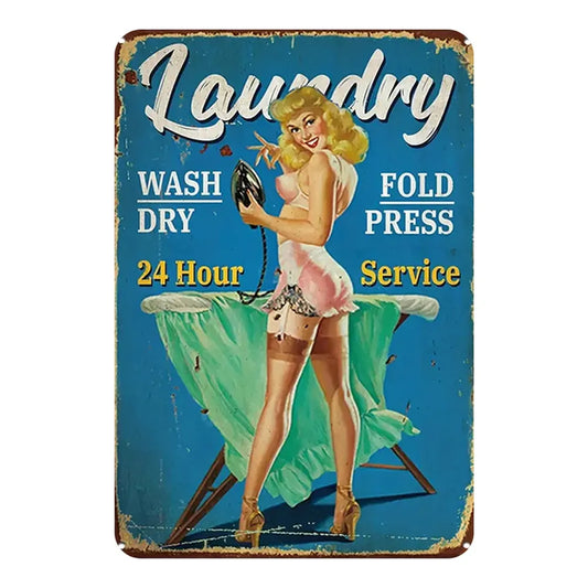 Vintage Laundry Service Pin-Up Girl Metal Tin Sign