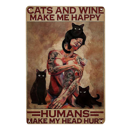 Tattooed Woman, Cats & Wine Humor